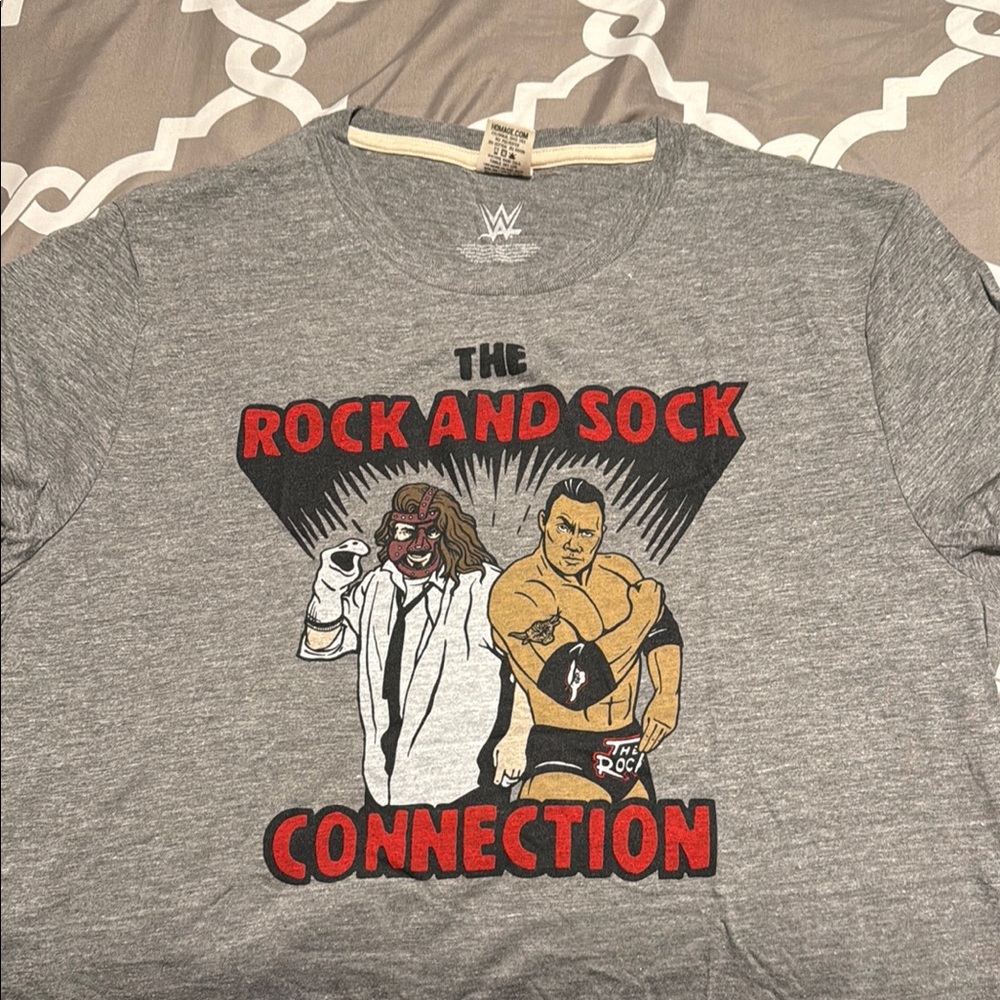 WWE Gray T-Shirt with The Rock and Sock Connection Design